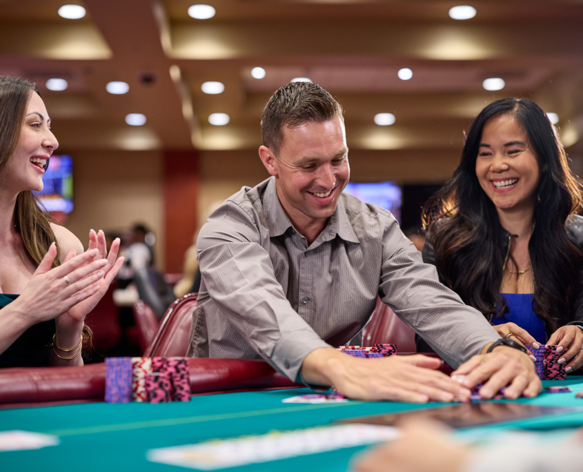 Three players at card table